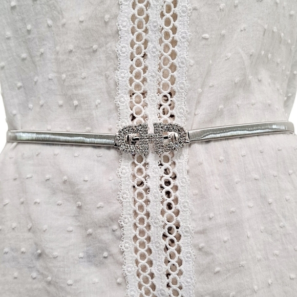 Silver Rhinestone Stretch Thin Waist Belt Boho Glam for Wedding special event - Picture 5 of 11